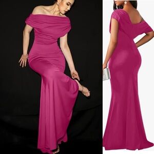 Elegant Pink Off-Shoulder Evening Gown